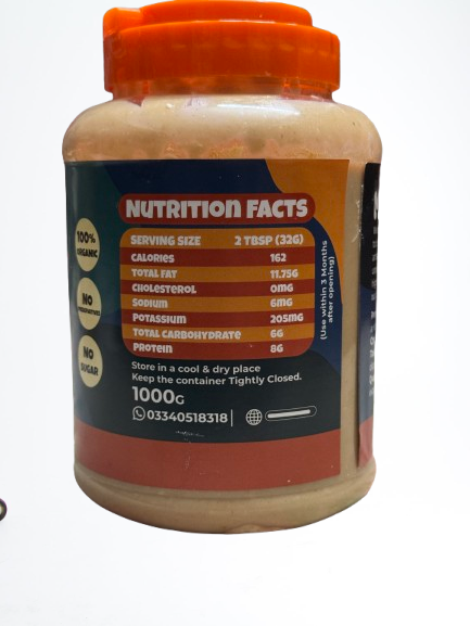 Nutrition fact of Mehdians natural peanut butter – 100% pure, organic, chemical-free, no added sugar